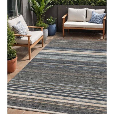 Tapis extérieur lavable rayé taupe 5 pi x 8 pi beige et étain