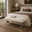 Lynmouth Gold Metal Bench with White Faux Fur Top 42" x 17" x 20"