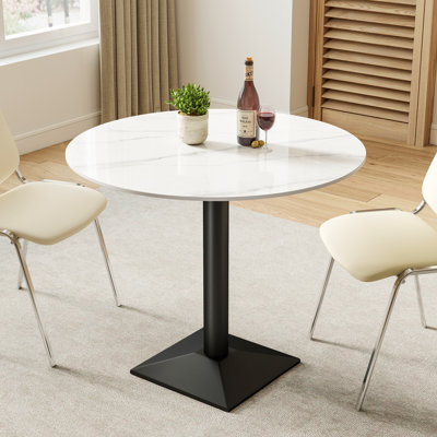 31.1" Round Sintered Stone Dining Table with Metal Base for Restaurant, Cafe, Patio & Meeting Rooms