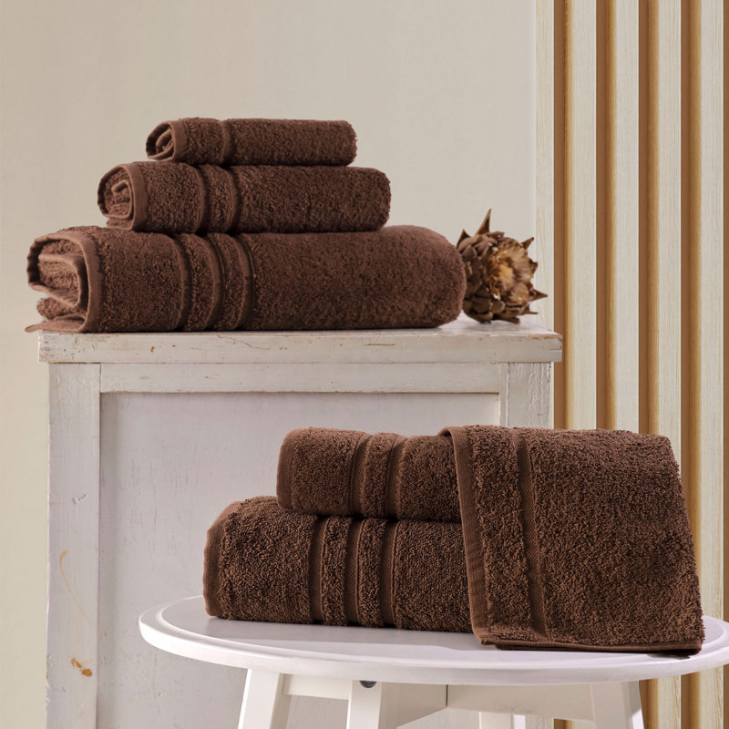 Ensemble de 6 serviettes de bain en coton turc brun avec essuie-mains et débarbouillettes