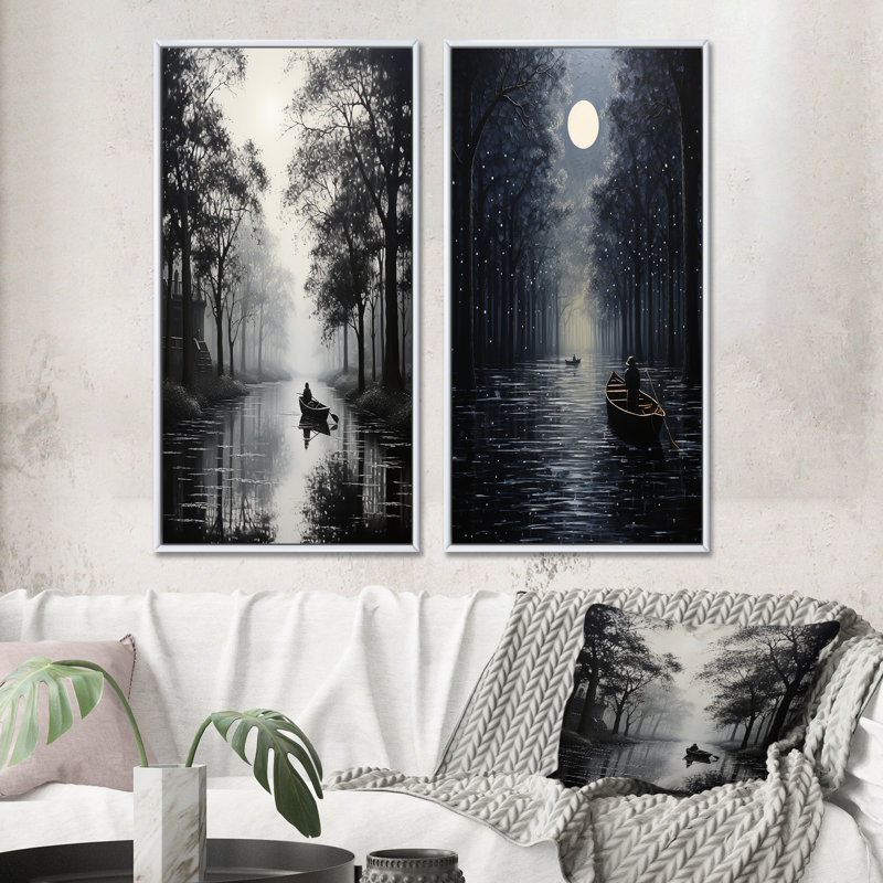 «Canal Quiet Passage Charcoal», 2 pièces, Cadre blanc, H 20 po x l 24 po