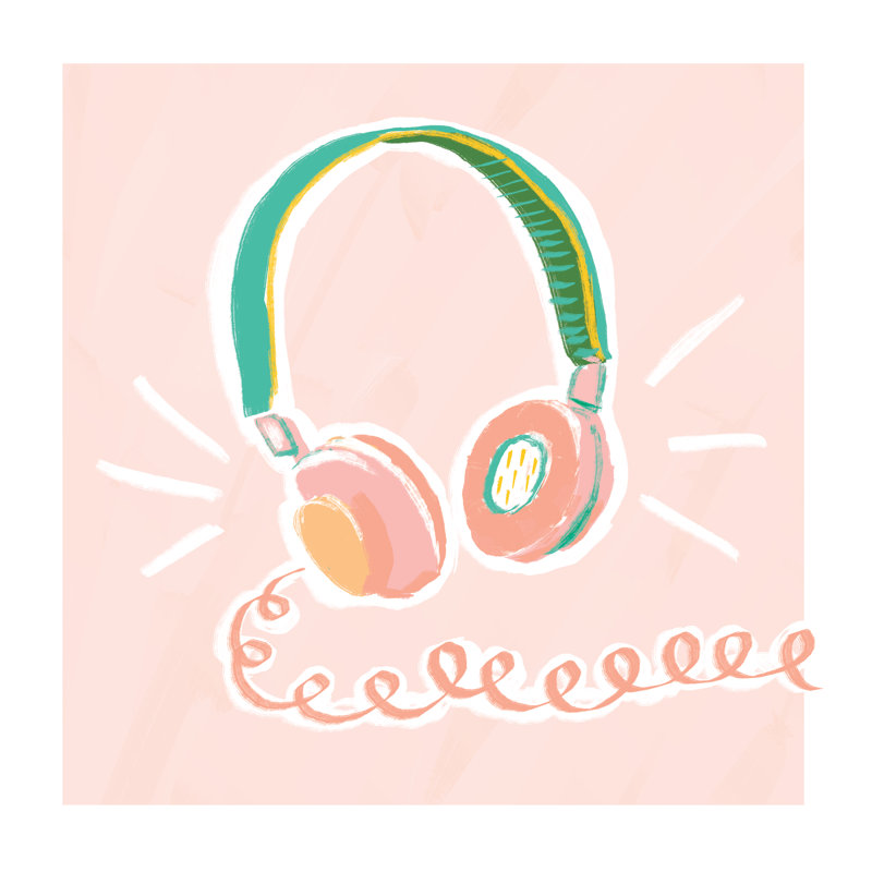 Blush Headphones 2 - Wrapped Canvas Painting, 51cm H x 51cm W x 3.8cm D