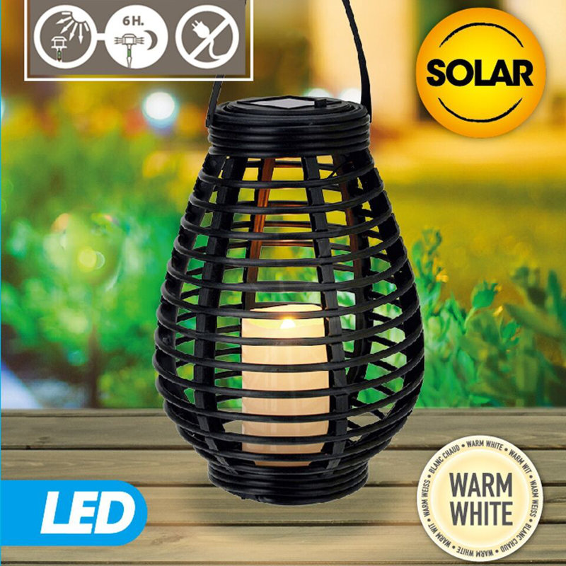 Warm White LED Solar Lantern Hanging Round/Cylindrical with Handle Garden Decor