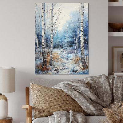 Birch Woods Winter Moonrise III - Art mural floral en métal
