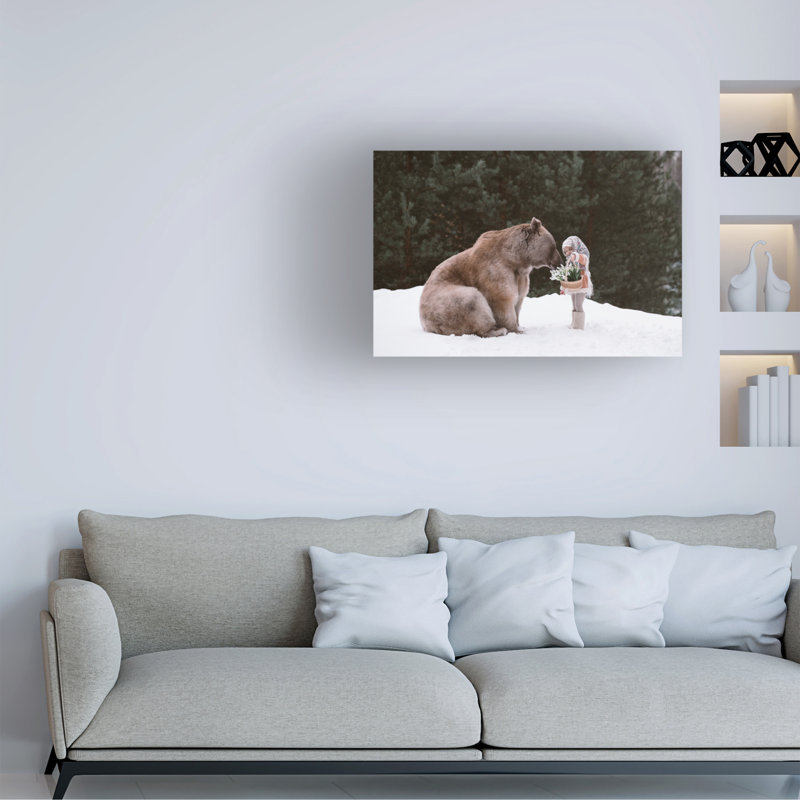 «Bear Companion» sur toile par Olga Barantseva, H 12 po x l 19 po x P 2 po