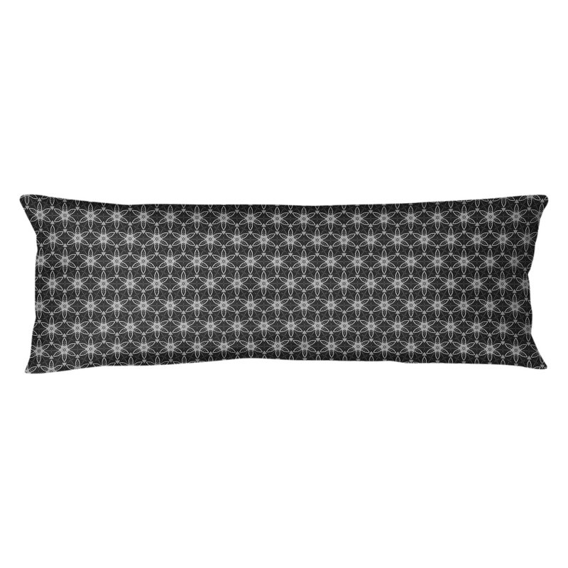 Coussin lombaire géométrique à cercles ornés, Bourre en polyester, Noir