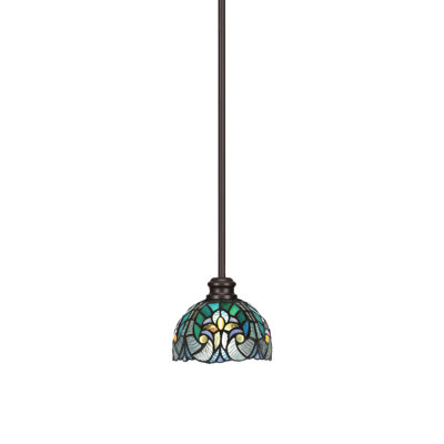 Mini-luminaire suspendu suspendu à la tige Edge, fini espresso avec verre d'art cyprès de 7 po