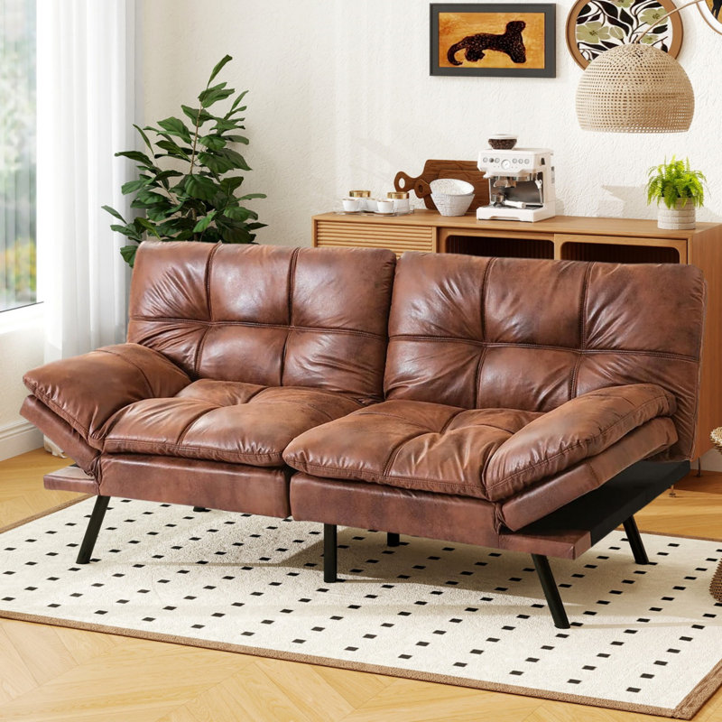 Canapé-lit futon convertible 3-en-1, deux accoudoirs, causeuse compacte robuste, Brun