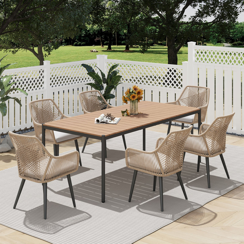 7-piece Outdoor Dining Set With 1 Table And 6 Chairs, 6, 29.3" H x 82.7" W x 39.4" D