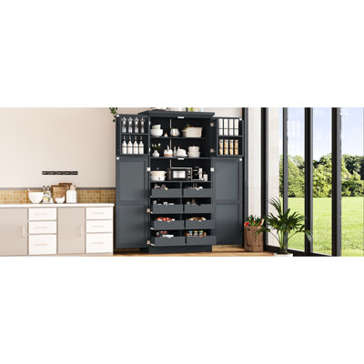 Kitchen Pantry Organizer With 3 - Level Adjustable Shelf, 4 Magnetic Stoppers, And 8 Pull Out Trays, Gray 2 Built In Door Shelves,