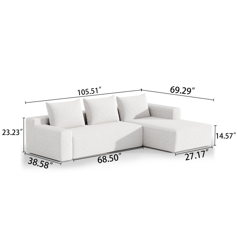 Canapé modulaire en flanelle 106,3 po, Coton blanc, Orienté à droite