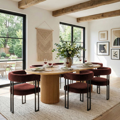 6 - Person Dining Table Sets With Oval Table & 6 Upholstered Velvet Chairs