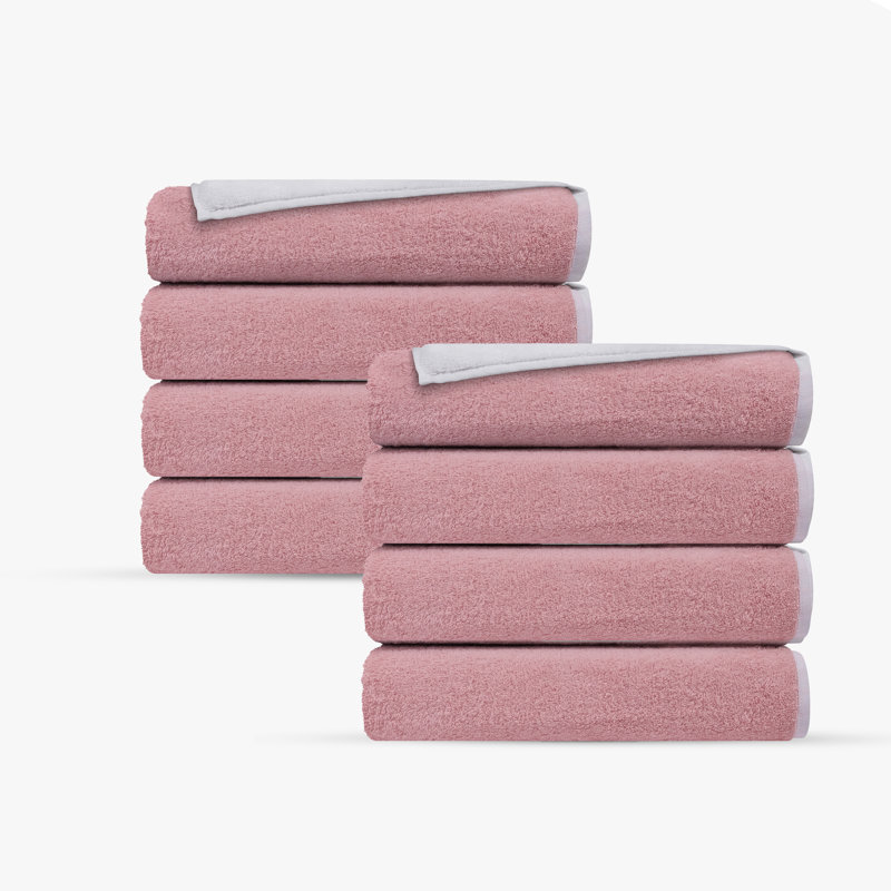 Ensemble de serviettes à double face 8 pièces, Blanc / rosé