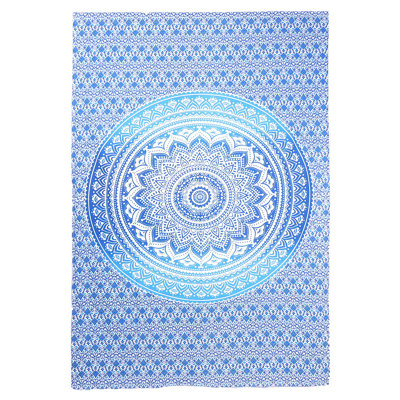 80" X 56" Blue And White Mandala Cotton Hanging Tapestry