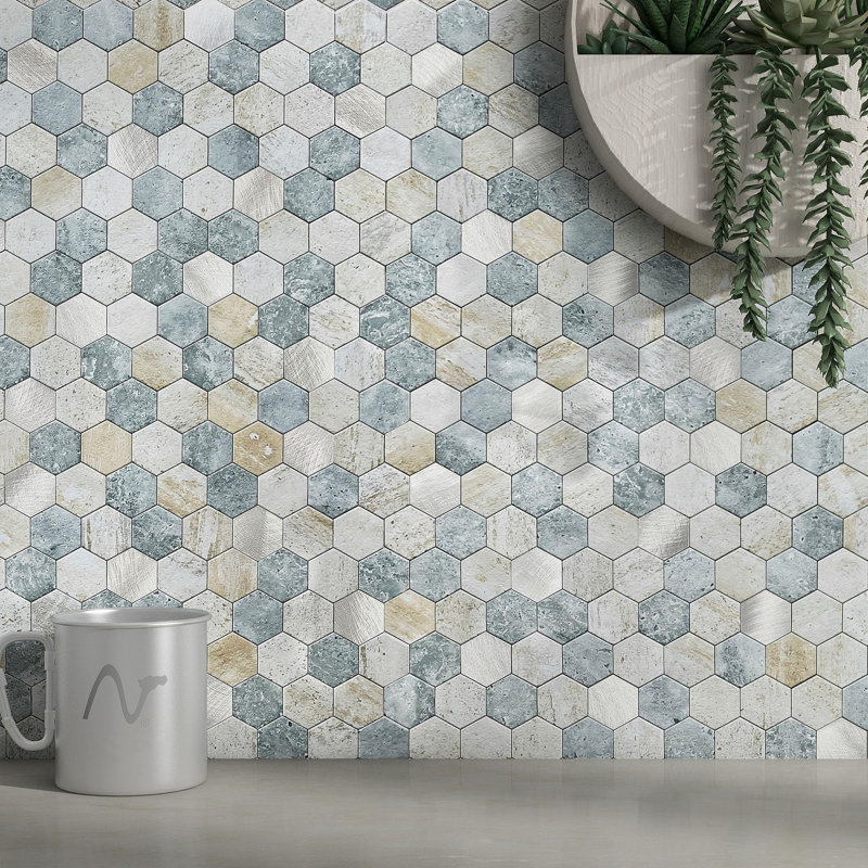 Carreaux de cuisine hexagonaux auto-adhésifs auto-adhésifs pour carrelage mural de cuisine, métal et marbre Honeycomb