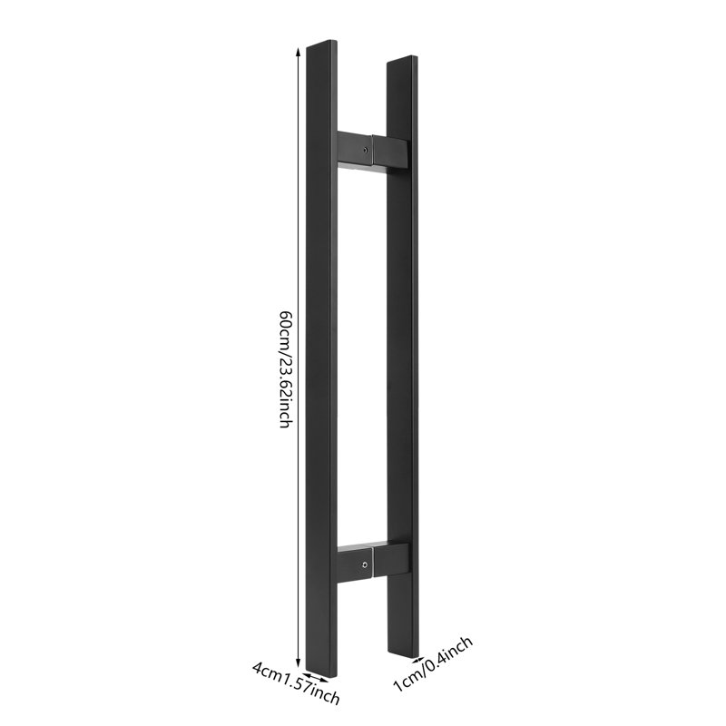 Poignée de porte à double face à tirer, poignée de porte en forme de H (1,57 (l)), 23.62", Noir mat