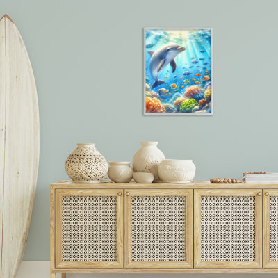  Smiling Dolphin Under Sea Giclee Art by LSR Design Studio