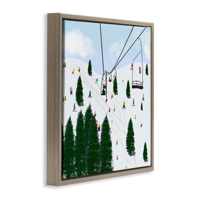 Ski Lift Mountain Landscape Brown Grain Framed Floater Canvas Wall Art by Ashley Singleton
