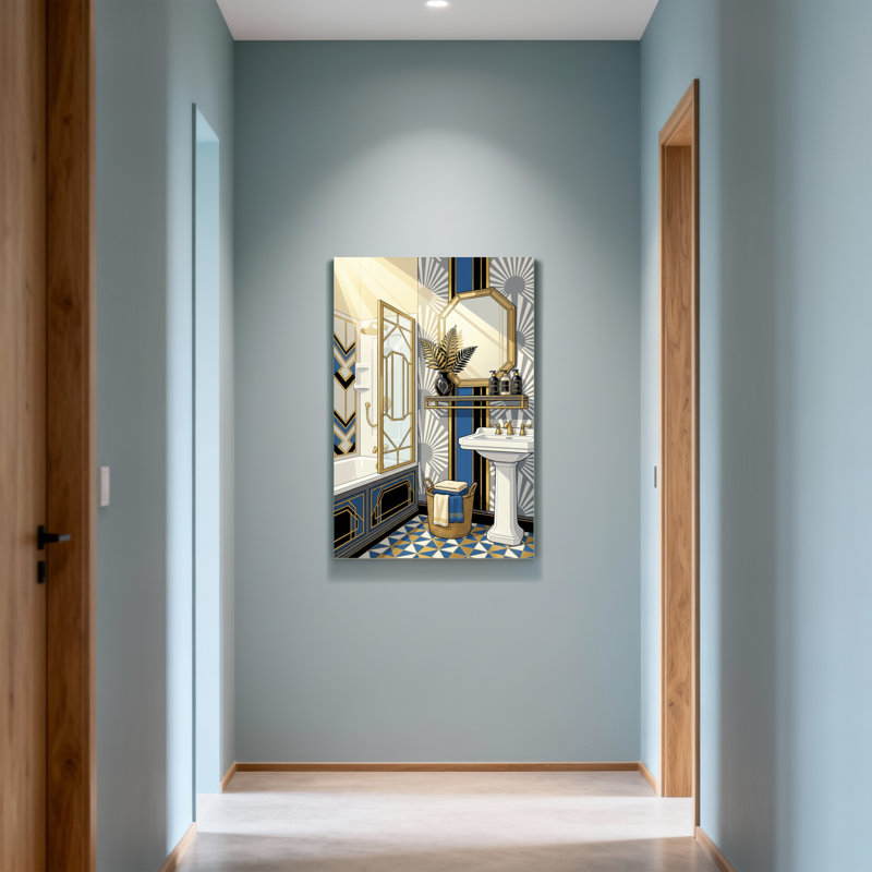 Bath & Laundry Art Deco Bathroom Design Pattern Print, 24" H x 36" W