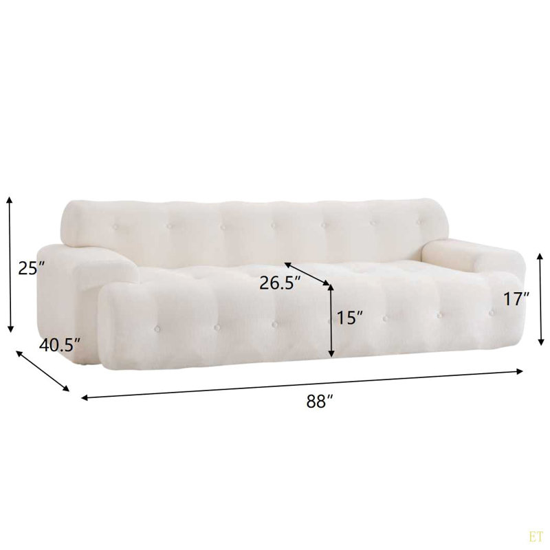 Canapé en 88 po 3 places 88 po Cloud, White Chenille