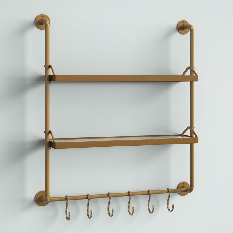 Farnham 2 Piece Metal Industrial Pipe Shelves, Gold