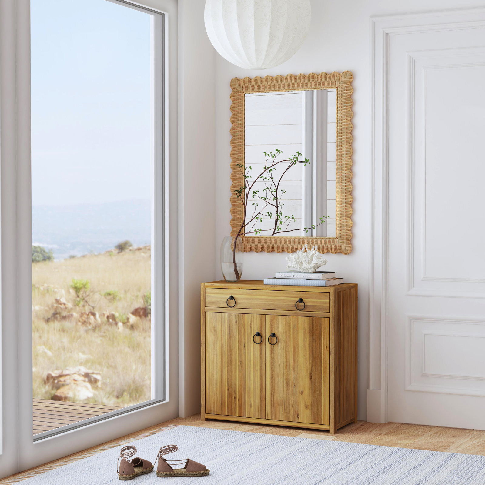 Lacie Rattan Rectangle Wall Mirror, Natural