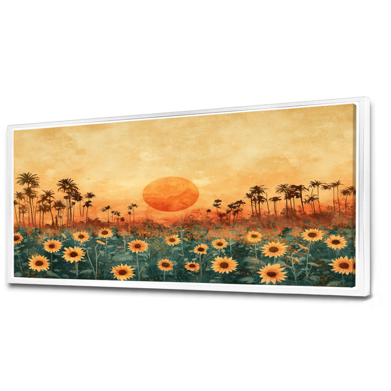 Dovid Sunflowers Brown Harvest Glow I - tournesols, art mural, H 28 po x l 60 po, Impression encadrée flottante, Blanc
