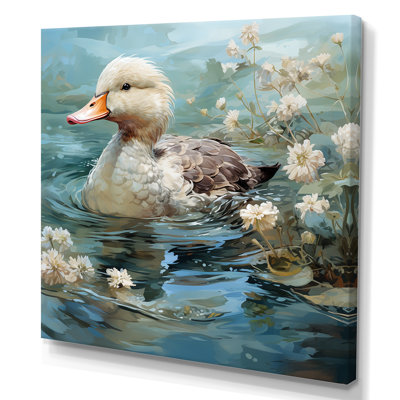 Emerald Duck Floral Pond Reflections II - Art mural animal de canard