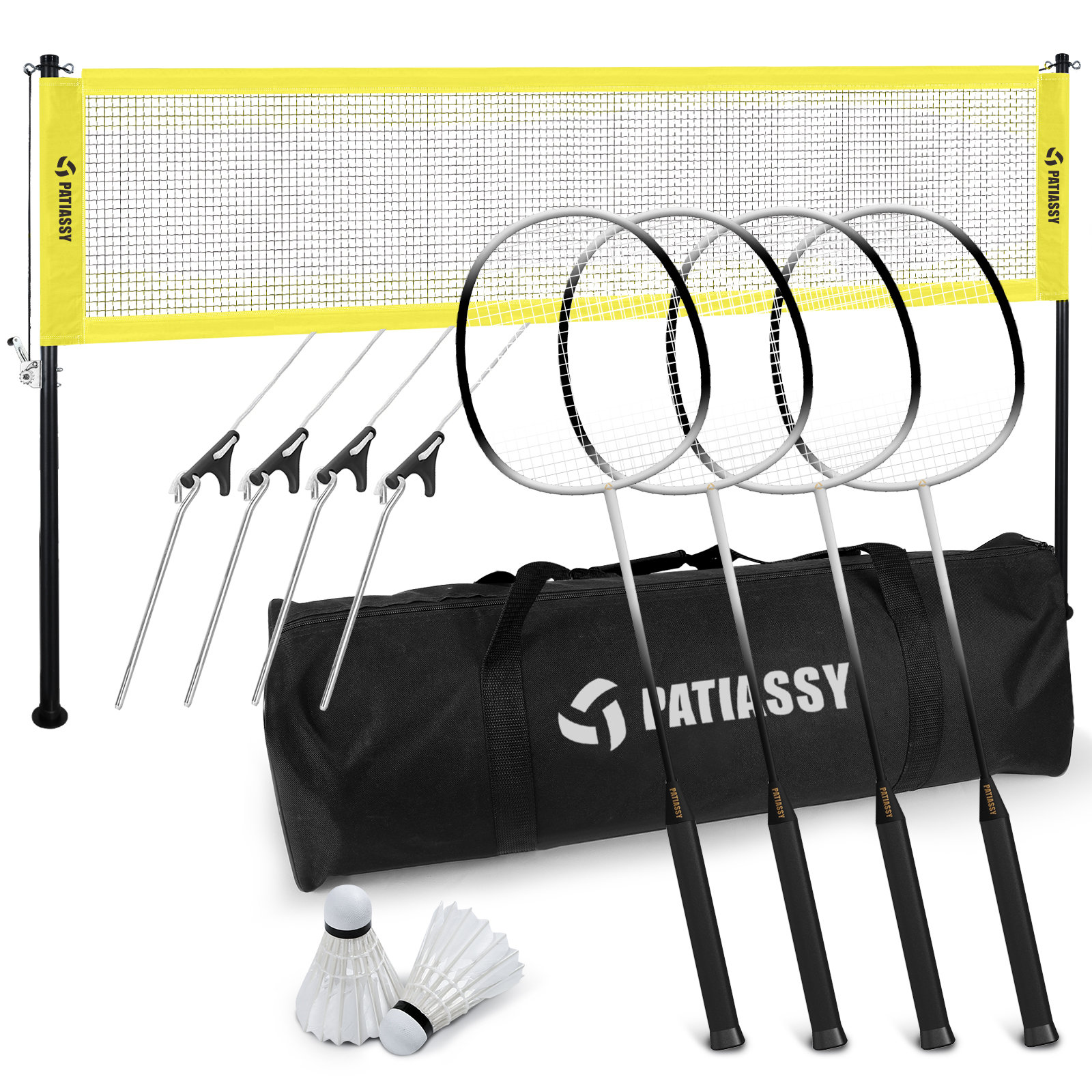 OXYGIE Patiassy Badminton Sets with Net, with 4 Carbon Aluminum