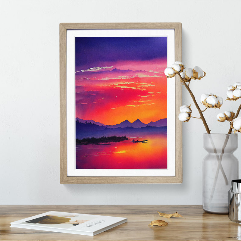 Sunset Over Mountains No.4 - Single Picture Frame Print, 34cm H x 25cm W x 2cm D, Oak Framed