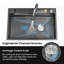 Évier de cuisine à cascade simple en acier inoxydable noir 33 po x 22 po avec robinet de pluie et planche à découper Waterfall