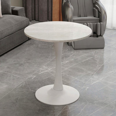 Table basse 27,6 "à effet marbre avec plateau veiné blanc et base piédestal blanche