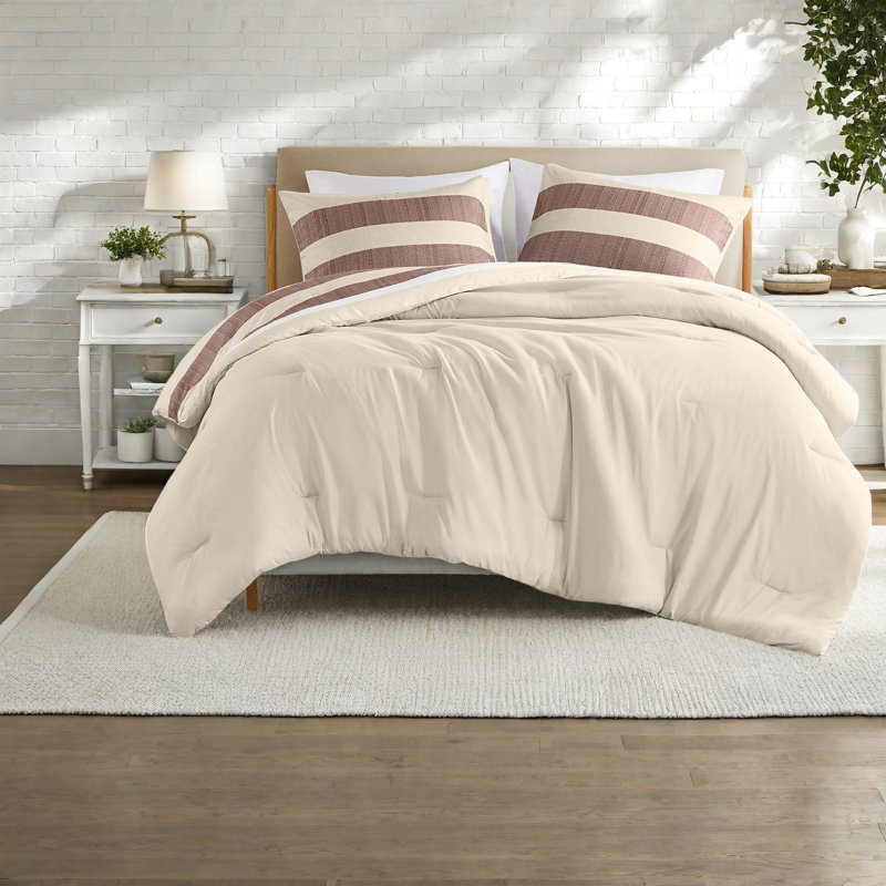 Premium Twin/twin Xl Bedding Set, Textured Stripe Design, Terracotta Polyester
