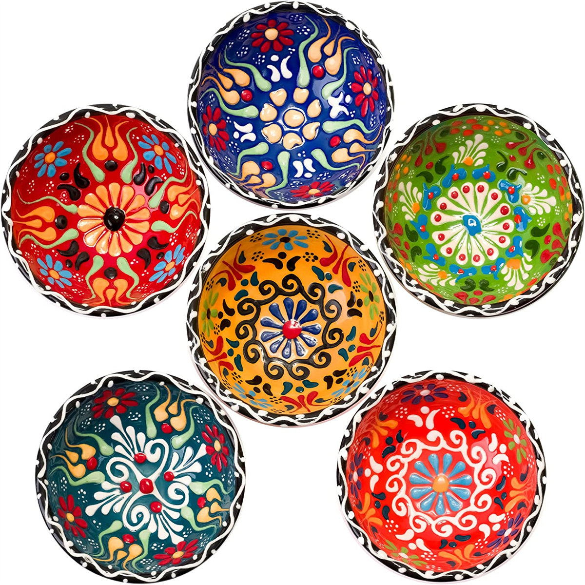 6x Small Ceramic Bowls Set Morrocan Pottery Bowls Mini Dipping Pinch Sauce  Tapas Prep Bowls Mixing Colorful Bowls Decor Gift for New Home 