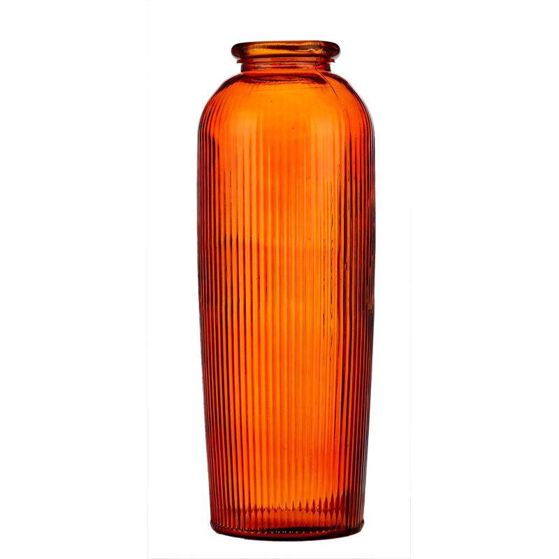 Recycled Glass Ribbed Vase Tall, Orange