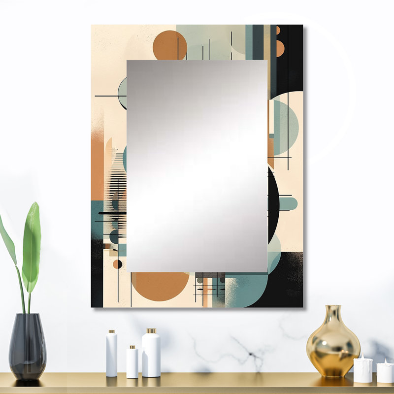 Blue And Black Geometric Shadows III - Minimalism Wall Mirror, Blue Decorative Mirror, Printed Metal Art, 32" x 24"