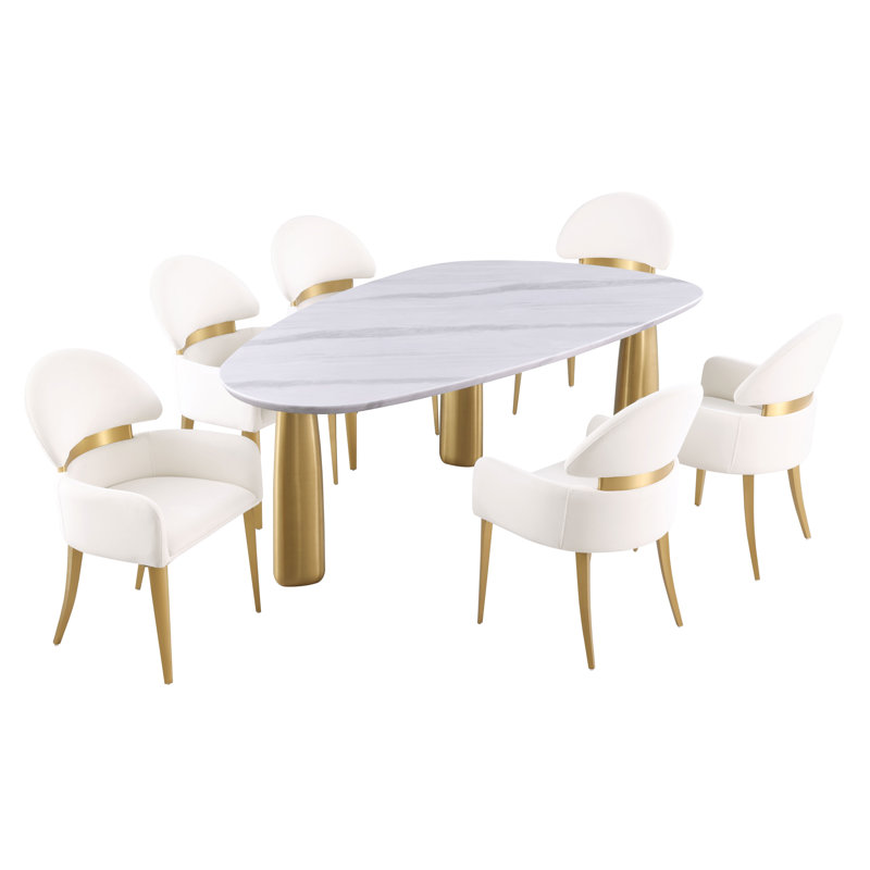 Ensemble de table de salle à manger 7 pièces Bexar, 7 pièces : table, 6 chaises, Blanc, White