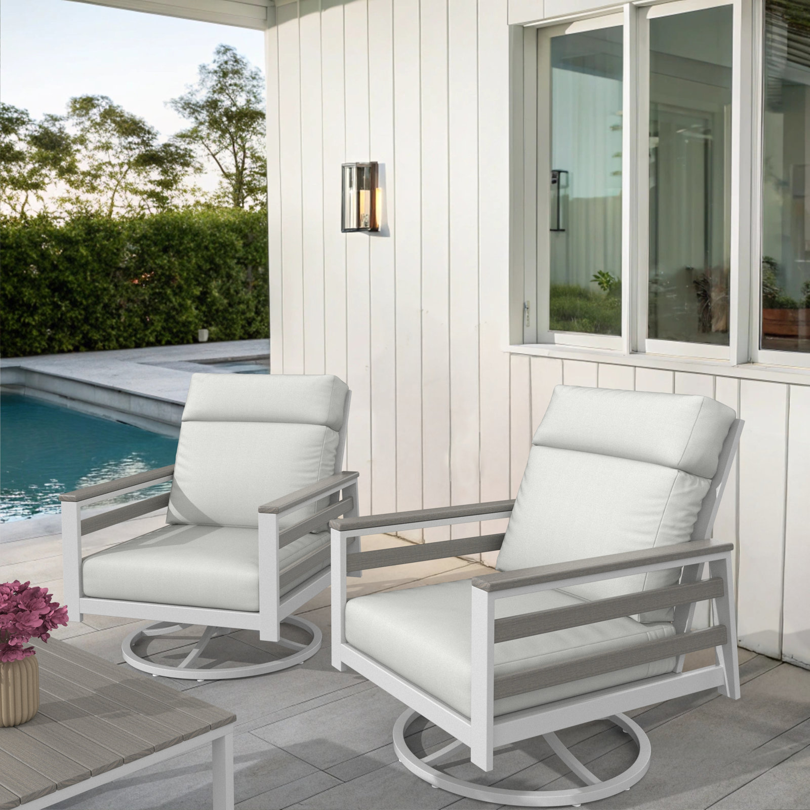 Townsend Sunbrella® Swivel Patio Lounge Chair, Canvas White, White