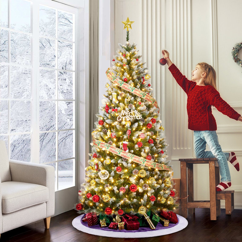 Arbre de Noël artificiel pré-décoré pré-décoré, partiellement floqué, 7.5'