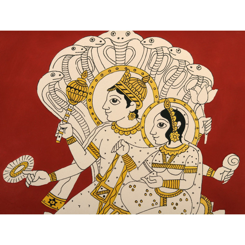 Lord Vishnu avec Devi Lakshmi | Peinture Phad | Aquarelle sur papier