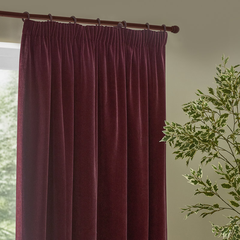Heavy Chenille Room Darkening Curtain Panel Pair, Beetroot, 228cm Width x 228cm Drop