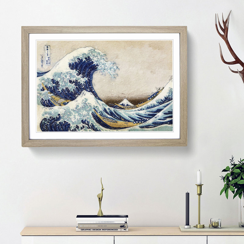 A Great Wave of Kanagawa by Katsushika Hokusai - Picture Frame Painting Print, 36cm H x 48cm W x 2cm D, Oak Framed