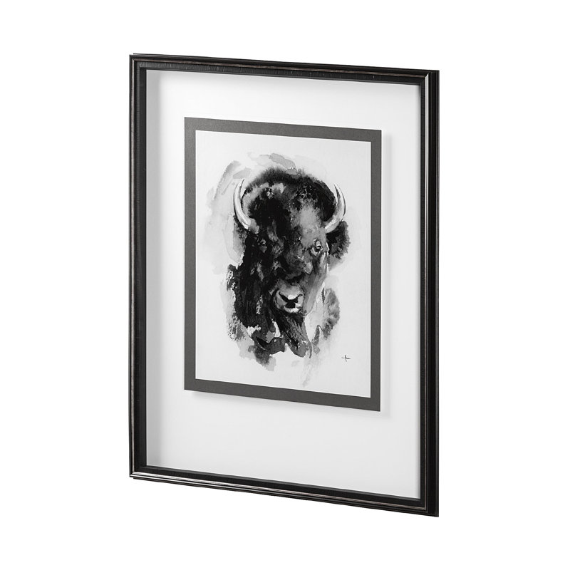 «Bison I a Hand Hand», reproduction d'art texturée encadrée mat sous verre