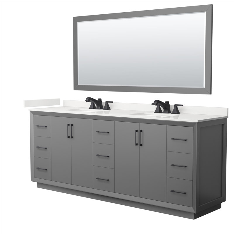 Strada 84'' W Double Vanity, Dark Gray, WDX13297, White Quartz