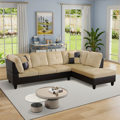 Cicely 2-Piece L Shaped Sectional Sofa & Chaise - Beige/ Dark Brown - 2 Tone