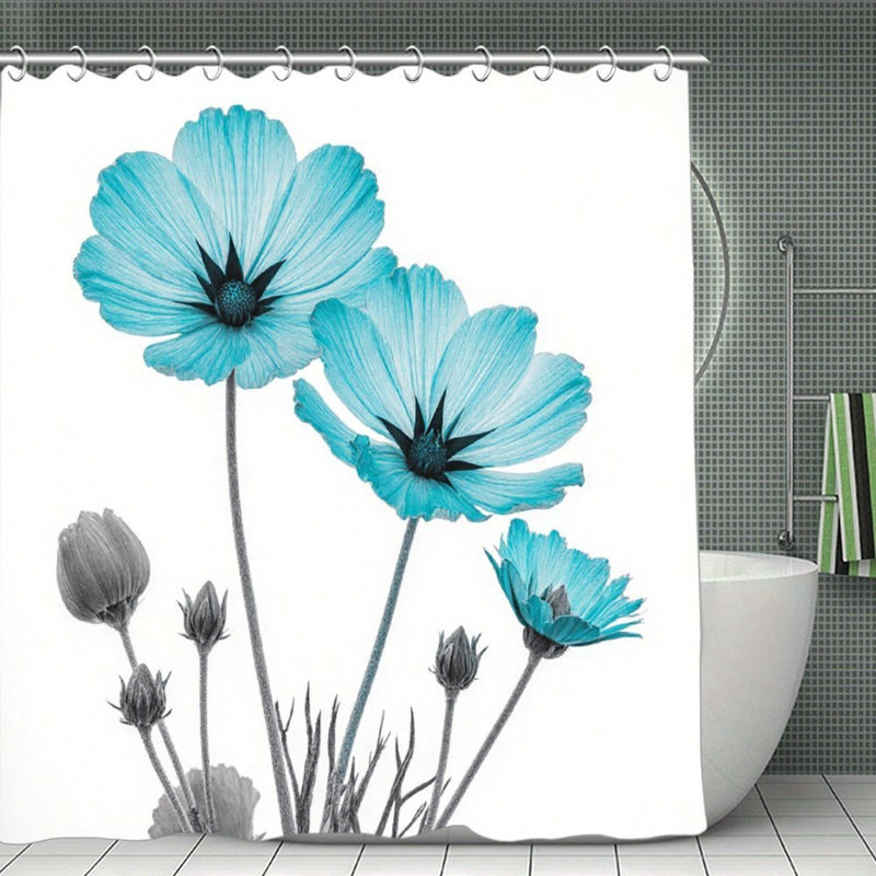 Rideaux de douche Turquoise Cosmos Flowers, 71 x 71