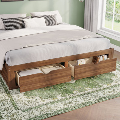 King Size Platform Bed with 6 Storage Drawers,Pine Wood Storage Bed