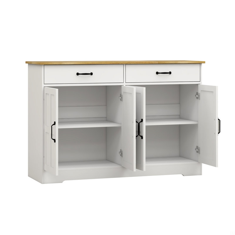 Buffet avec 2 tiroirs et 4 portes pour le salon Finnan Farmhouse Buffet, H 32,08 po x l 47,95 po x P 15,35 po