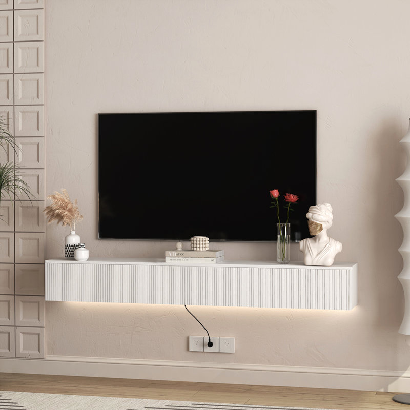 Meuble télé flottant mural avec 16 couleurs DEL, Blanc