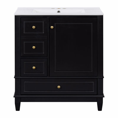 Meuble-lavabo 30 po avec lavabo, une porte avec tablette et trois tiroirs, porte à fermeture en douceur